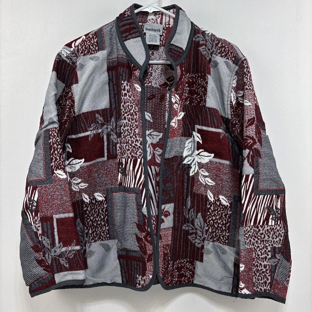 Tapestry Jacket‎ Blazer Women's Size L Petite Fall Leaves Boho Folk Western